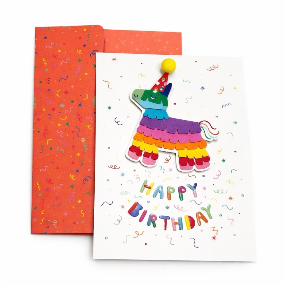 3D Llama Piñata Birthday Card w Envelope Embossed Colorful Party New